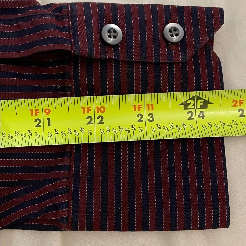 Banana Republic Maroon Red Striped Slim Fit Button Up Shirt Mens Size M 15-15.5